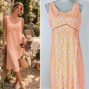 Vintage Pink Orange Floral Dress Handmade. Simple Summer Romantic Poetcore Dress